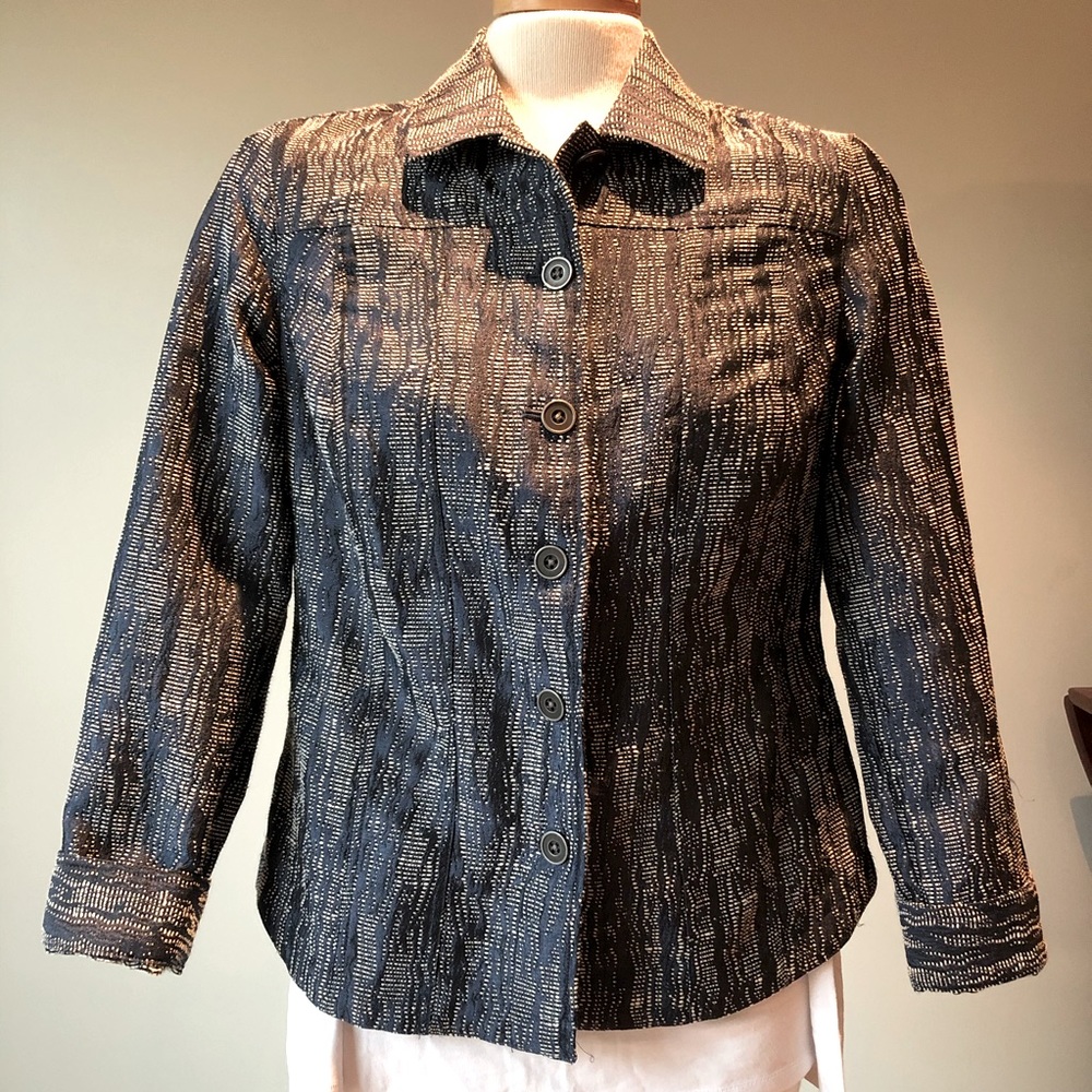 Chico’s jacket blue/tan lightweight EUC